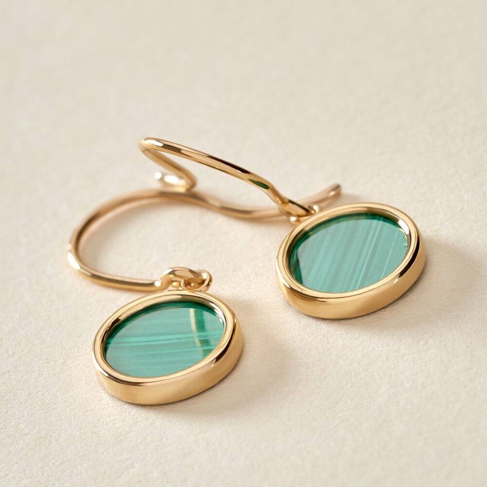 Boucles D'oreilles Pendantes Florica Or Jaune Malachite - Pendantes Femme | Marc Orian