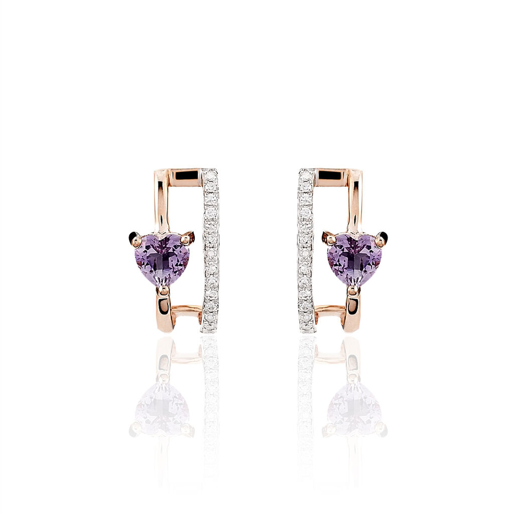 Boucles D'oreilles Puces Or Rose Amethyste Et Diamant - Puces Femme | Marc Orian