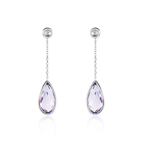 Boucles D'oreilles Pendantes Dennis Or Blanc Amethyste - Pendantes Femme | Marc Orian