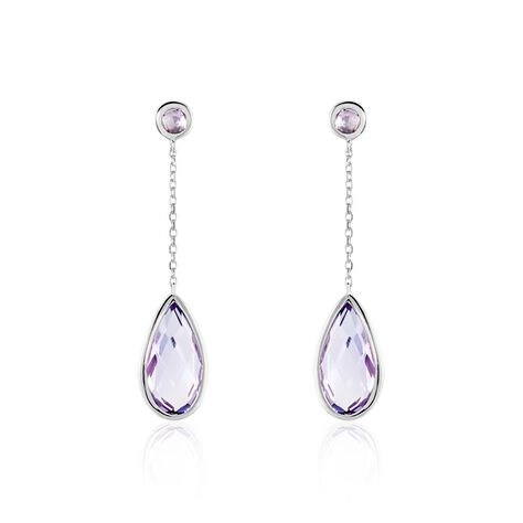 Boucles D'oreilles Pendantes Dennis Or Blanc Amethyste - Boucles d'oreilles Pendantes Femme | Marc Orian