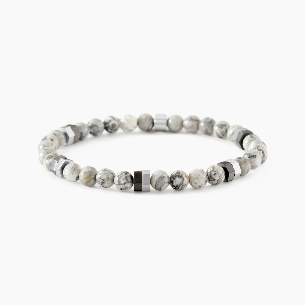 Bracelet Jourdan Acier Blanc Jaspe Africain - Bracelets cha&icirc;nes Homme | Marc Orian