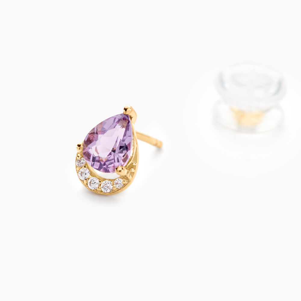 Boucles D'oreilles Puces Dinis Or Jaune Améthyste Oxyde De Zirconium - Puces Femme | Marc Orian