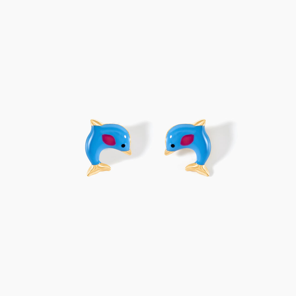 Boucles D'oreilles Puces Flipper Dauphin Or Jaune - Puces Enfant | Marc Orian