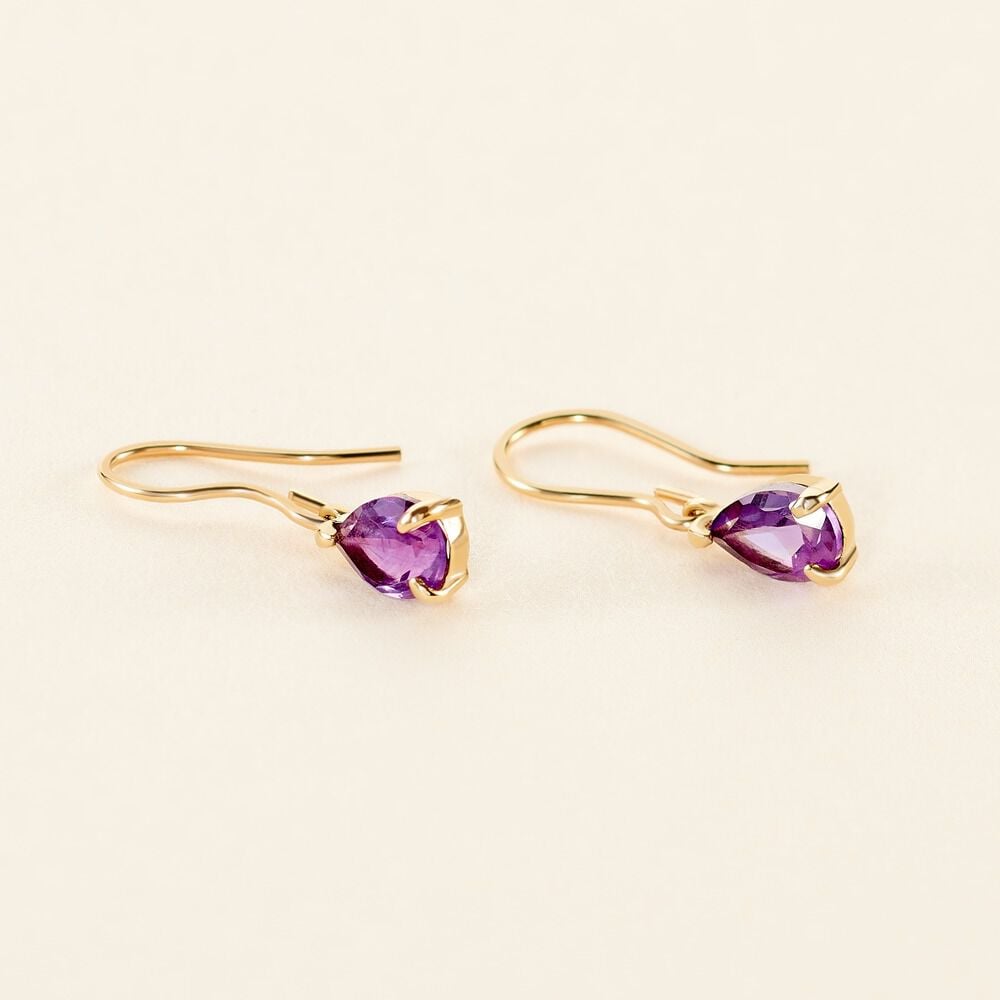 Boucles D'oreilles Pendantes Goutte Or Jaune Amethyste - Pendantes Femme | Marc Orian