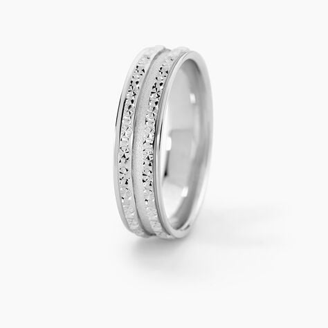 Alliance Satine Diamantee Ruban Plat Or Blanc - Alliances duo Unisex | Marc Orian