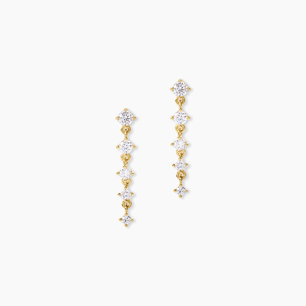 Boucles D'Oreilles Pendantes Cinthya Argent Dor&eacute; A L'Or 750/1000 Oxyde De Zirconium - Pendantes Femme | Marc Orian