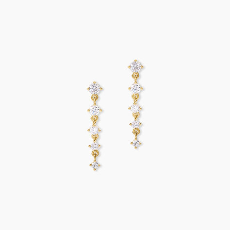 Boucles D'Oreilles Pendantes Cinthya Argent Dor&eacute; A L'Or 750/1000 Oxyde De Zirconium - Pendantes Femme | Marc Orian