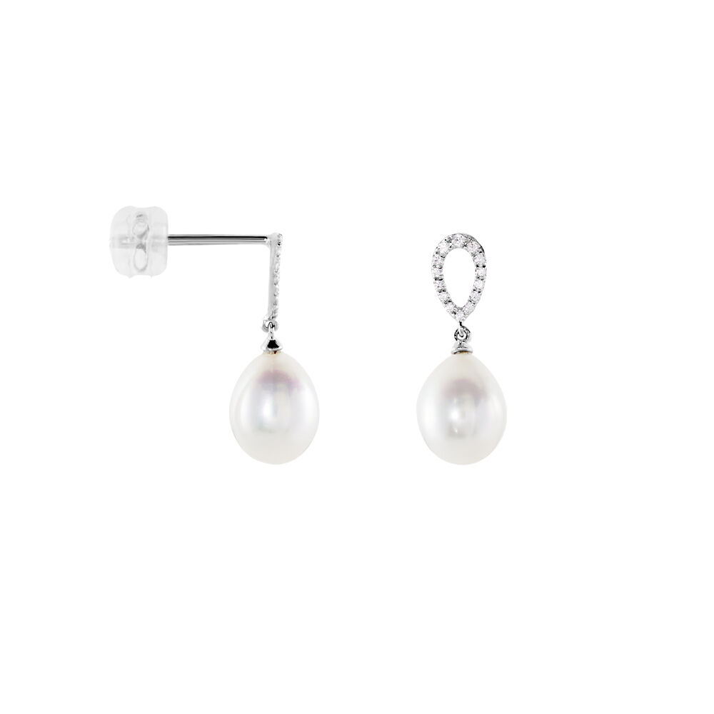 Boucles D'oreilles Pendantes Or Blanc Jessamyn Perles De Culture Oxyde - Pendantes Femme | Marc Orian