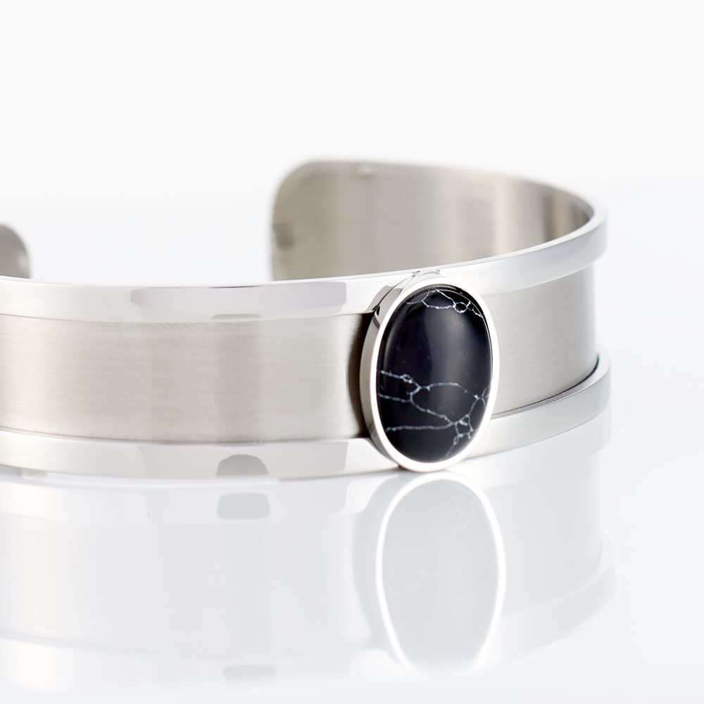 Bracelet Jonc Eline Acier Blanc Pierre De Synthese - Bracelets joncs Femme | Marc Orian