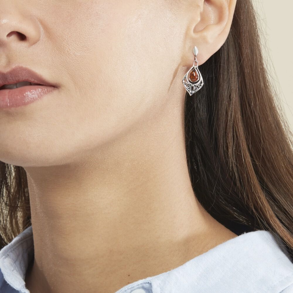 Boucles D'oreilles Pendantes Doralyn Argent Blanc Ambre - Pendantes Femme | Marc Orian