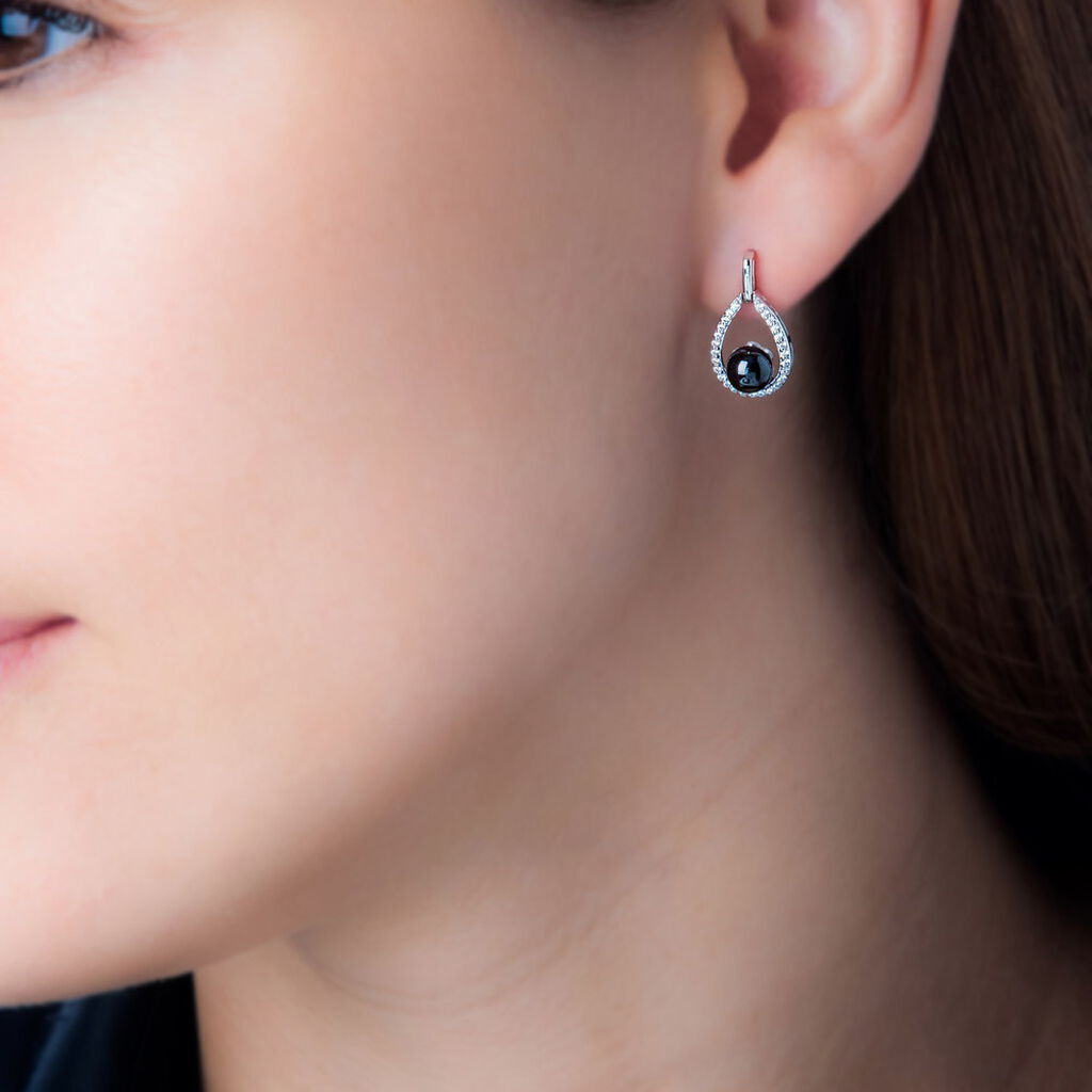 Boucles D'oreilles Pendantes Nerea Argent Blanc Céramique Et Oxyde - Boucles d'oreilles Pendantes Femme | Marc Orian