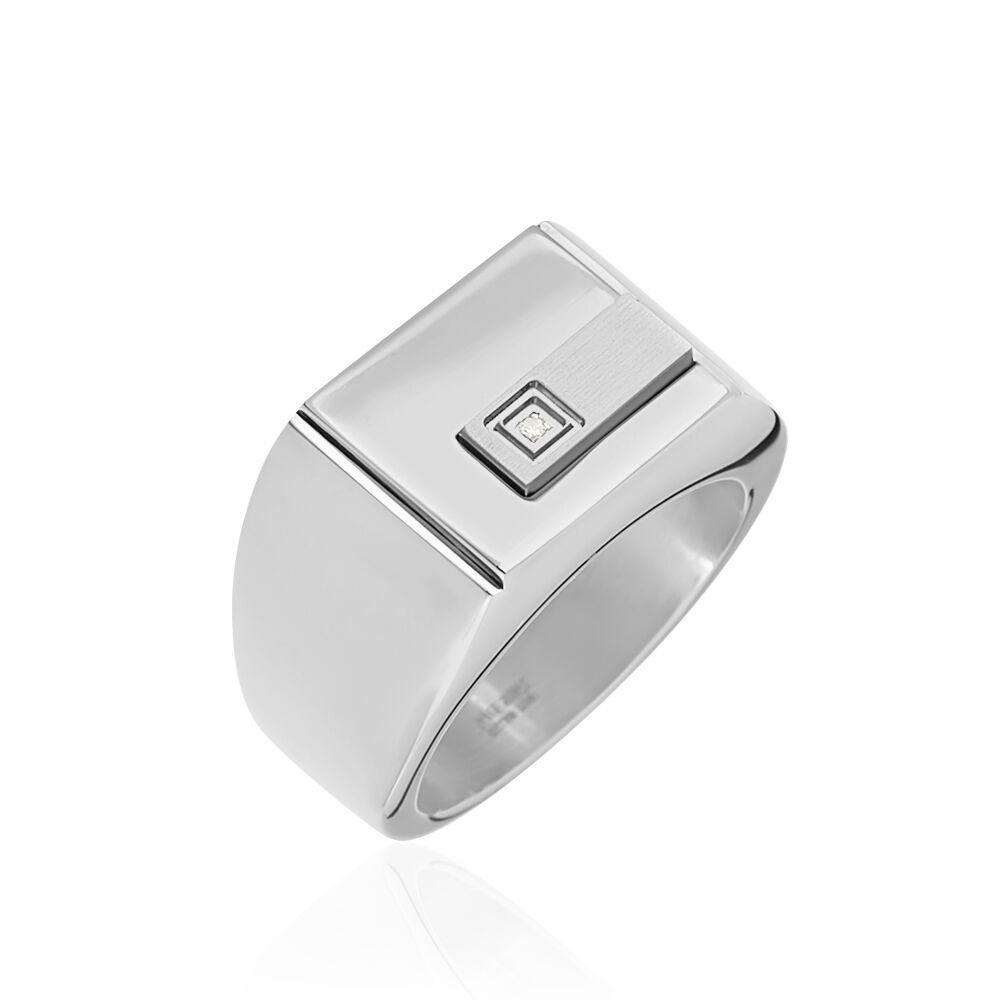 Chevalière Phebus Him Classique Acier Blanc Diamant - Chevalières Homme | Marc Orian