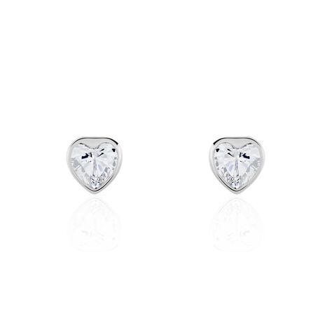 Boucles D'oreilles Puces Coeur Serti Clos Or Blanc Oxyde De Zirconium - Clous d'oreilles Femme | Marc Orian