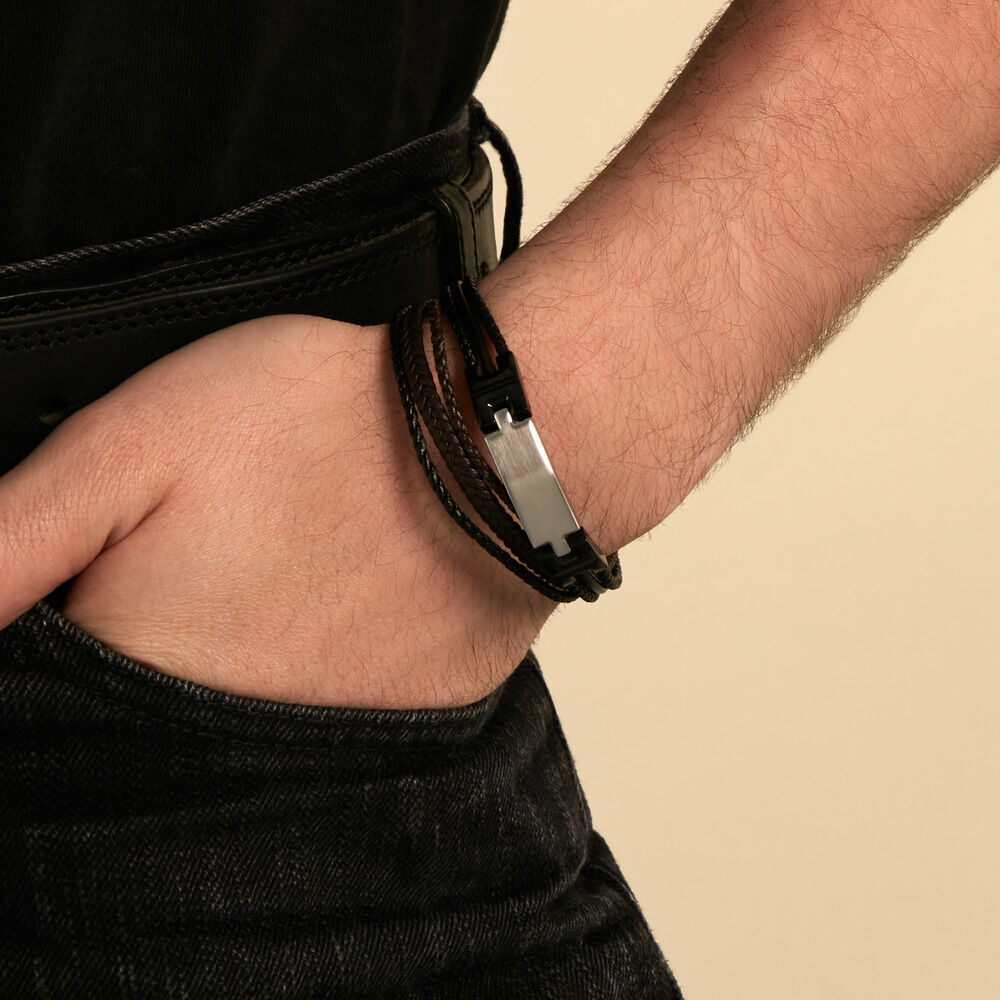 Bracelet Jourdan Thasos Cuir Noir Et Marron - Bracelets cuir Homme | Marc Orian