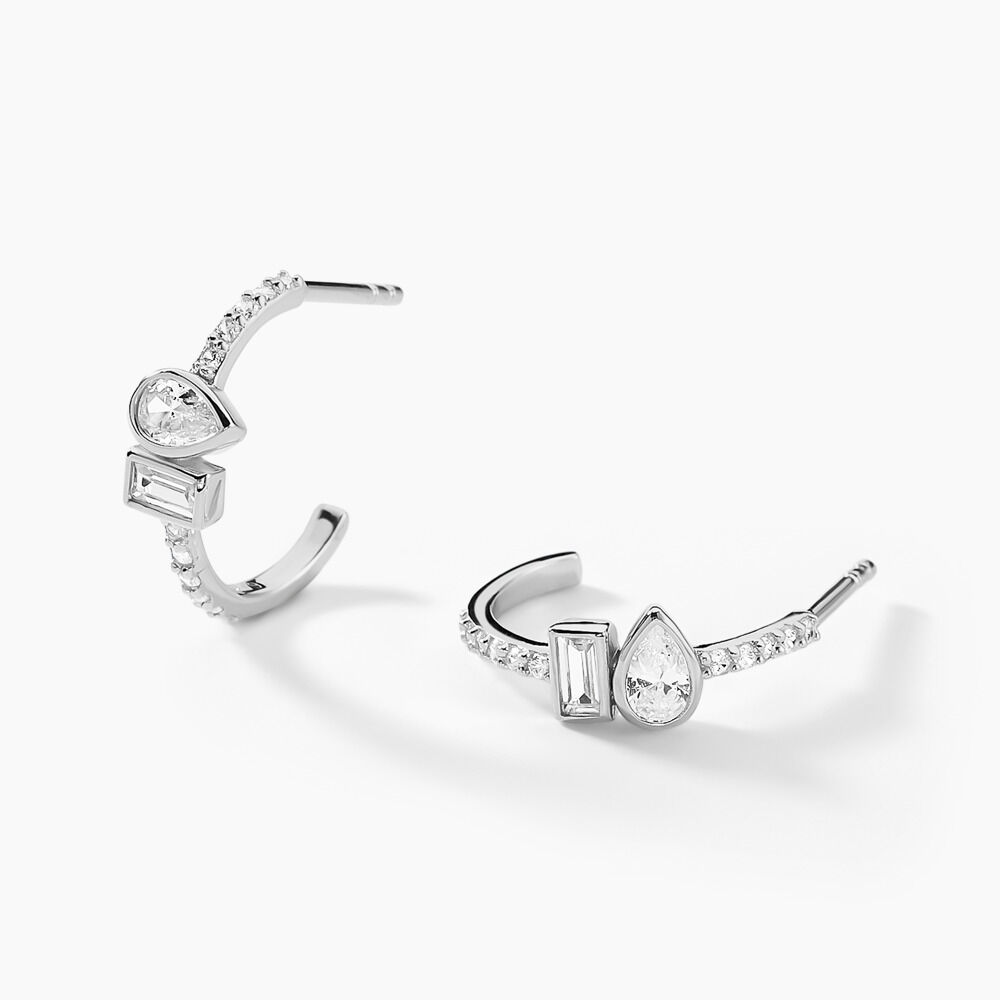 Cr&eacute;oles Dua Argent Blanc Oxyde De Zirconium - Boucles d'oreilles pampille Femme | Marc Orian