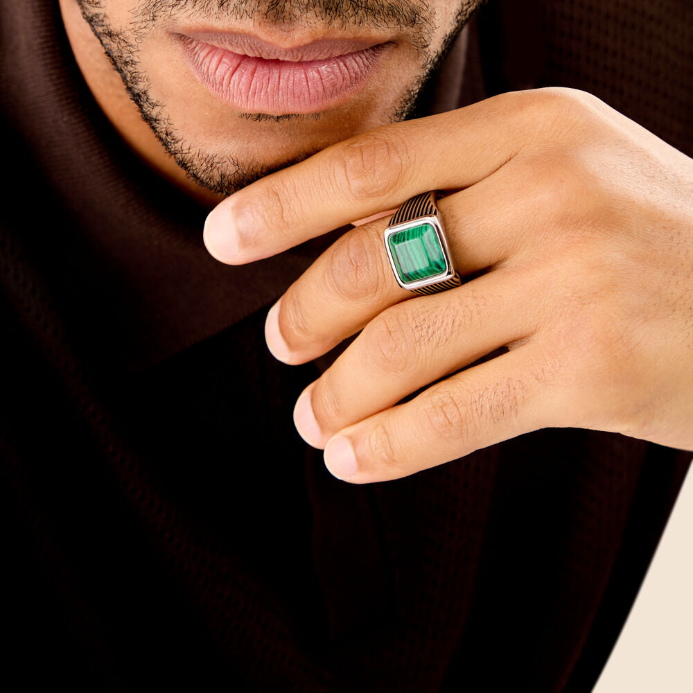 Bague Alaric Acier Blanc Malachite - Bijoux fantaisie Homme | Marc Orian