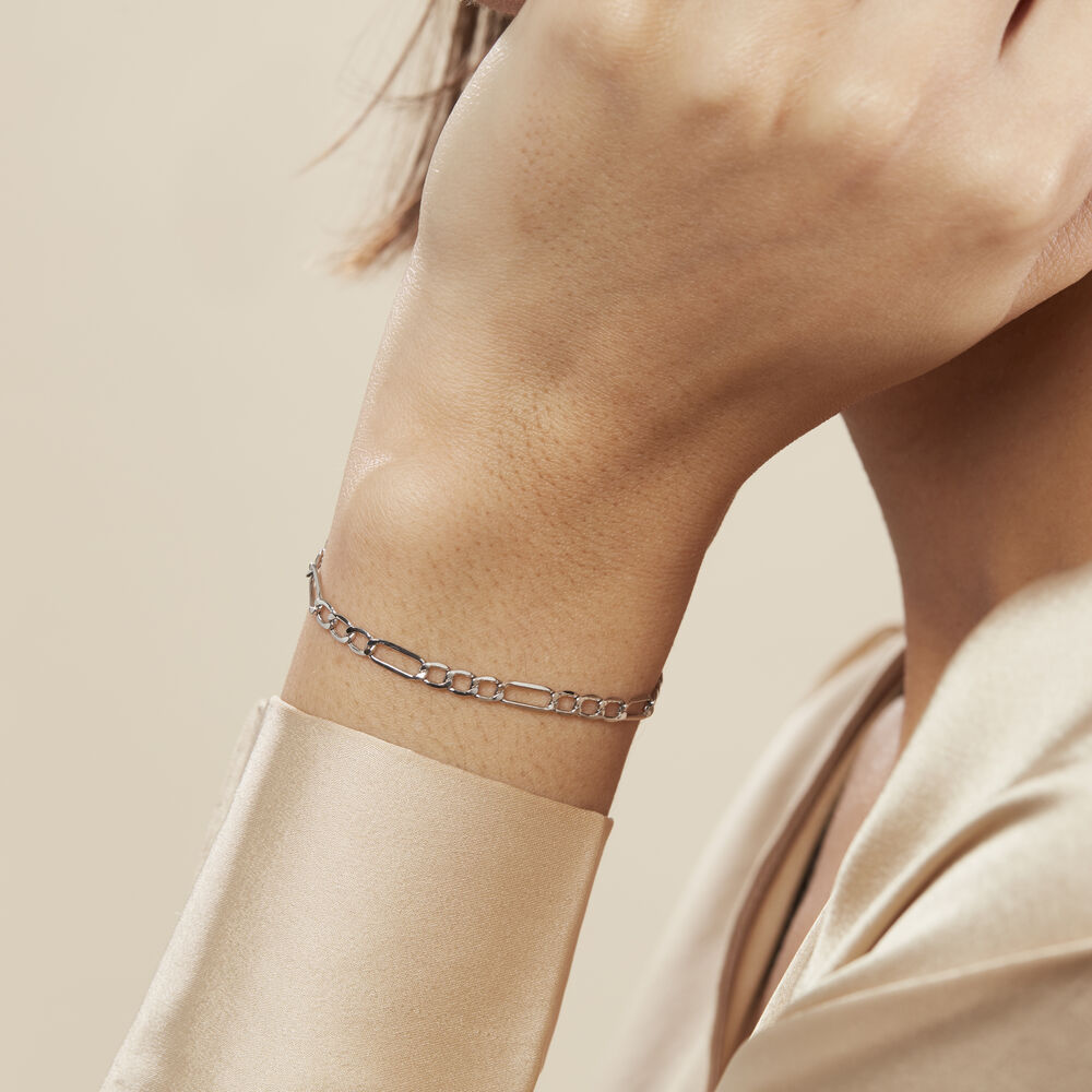 Bracelet Or Blanc Maille Alternée 1/3 - Bracelets mailles Femme | Marc Orian