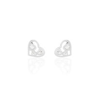 Boucles D'oreilles Puces Daria Cœur Or Blanc Oxyde De Zirconium