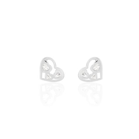 Boucles D'oreilles Puces Daria Cœur Or Blanc Oxyde De Zirconium - Puces Femme | Marc Orian