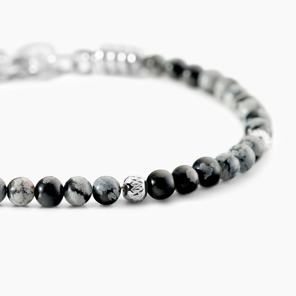 Bracelet Jourdan Acier Blanc Obsidienne - Bracelets cha&icirc;nes Homme | Marc Orian