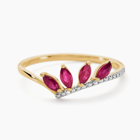 Bague Navette Or Jaune Rubis Diamant - Bagues vintage Femme | Marc Orian
