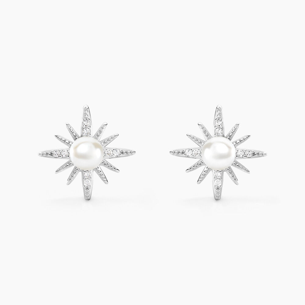 Boucles D'oreilles Puces Clementia Argent Blanc Perle De Culture Oxyde - Puces Femme | Marc Orian