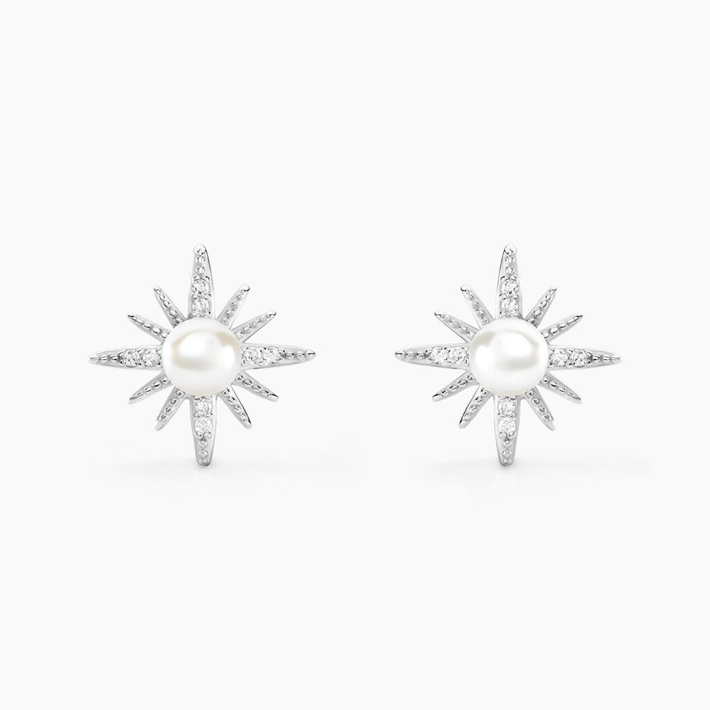 Boucles D'oreilles Puces Clementia Argent Blanc Perle De Culture Oxyde - Puces Femme | Marc Orian