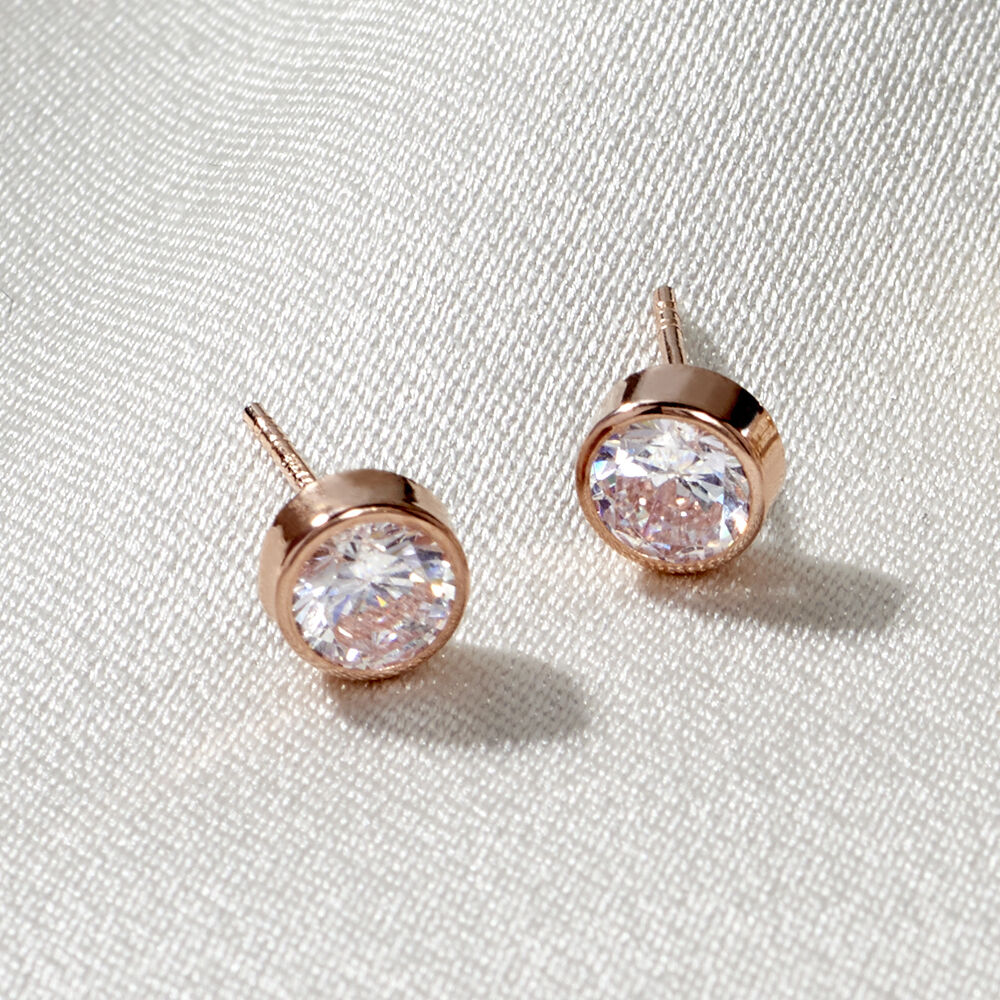 Boucles D'oreilles Puces Elda Serti Clos Or Rose Oxyde De Zirconium - Puces Femme | Marc Orian