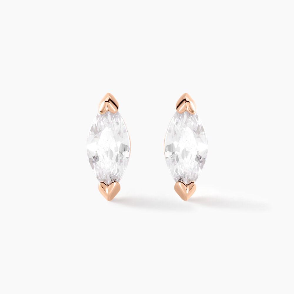 Boucles D'oreilles Puces Navette Argent Rose Oxyde De Zirconium - Puces Femme | Marc Orian