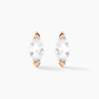 Boucles D'oreilles Puces Navette Argent Rose Oxyde De Zirconium