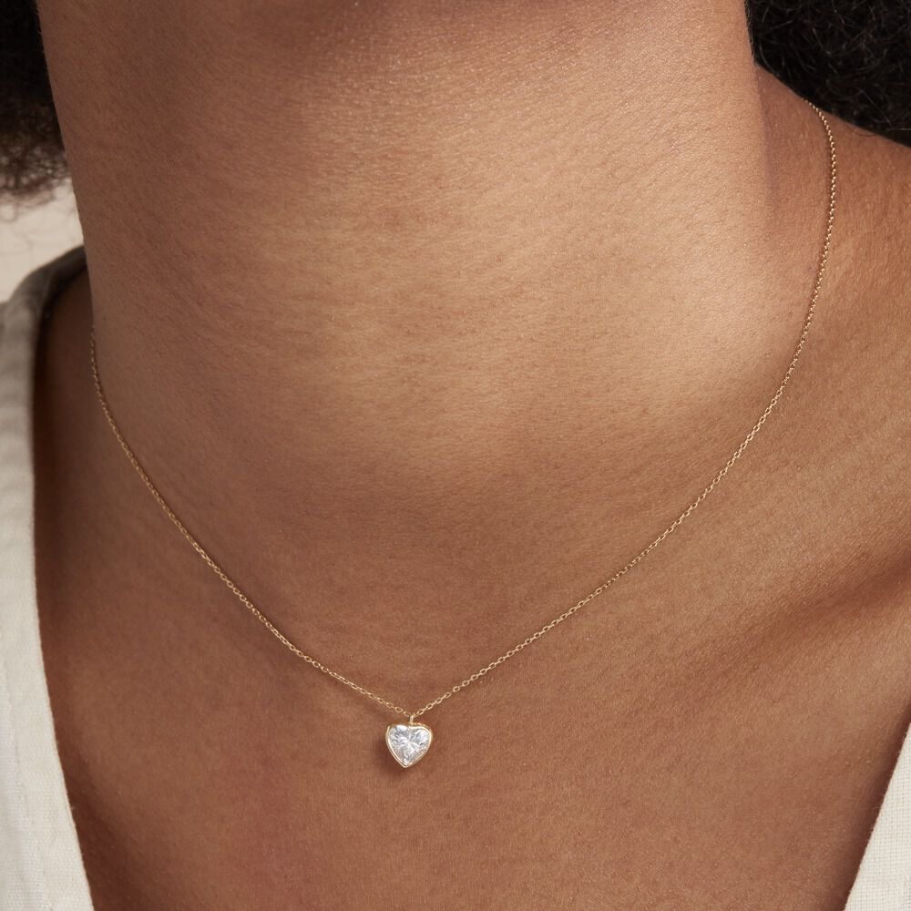 Collier Coeur Serti Clos Or Jaune Oxyde De Zirconium - Colliers avec pierres Femme | Marc Orian
