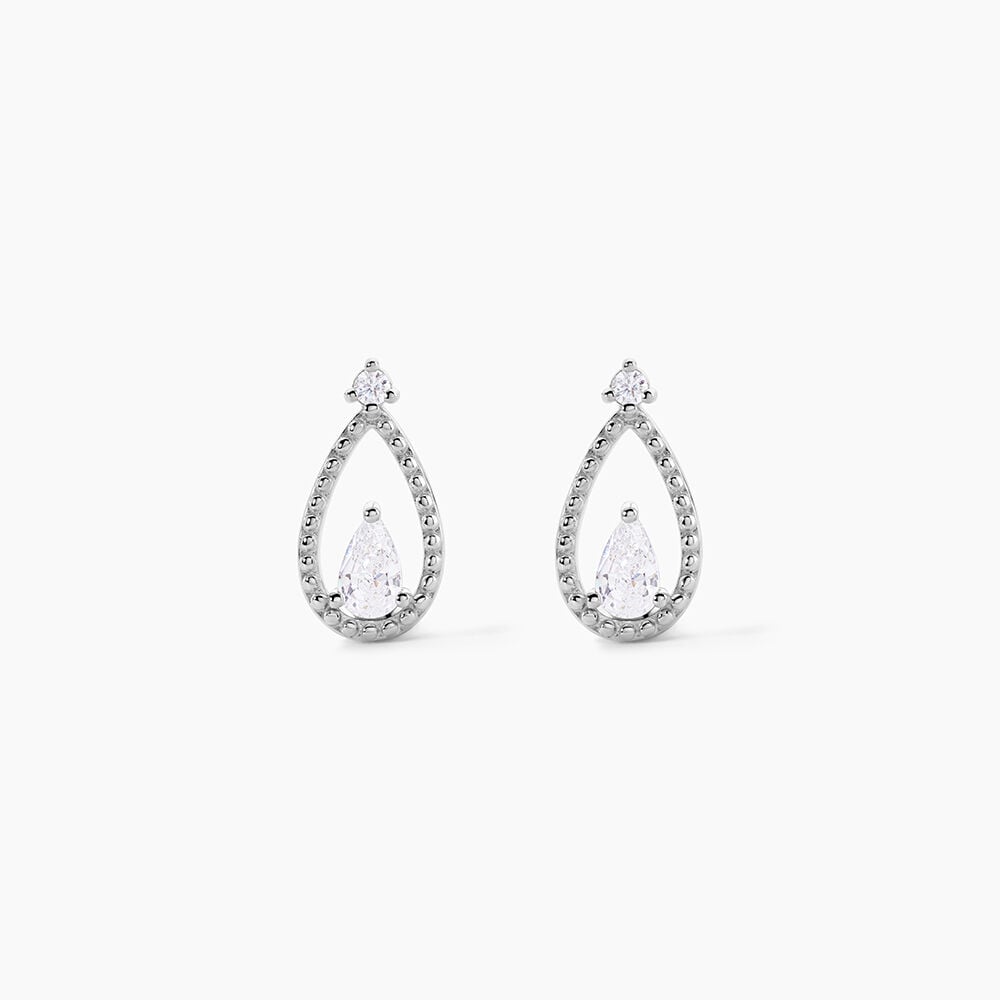 Boucles D'Oreilles Puces Loane Argent Blanc Oxyde De Zirconium - Puces Femme | Marc Orian