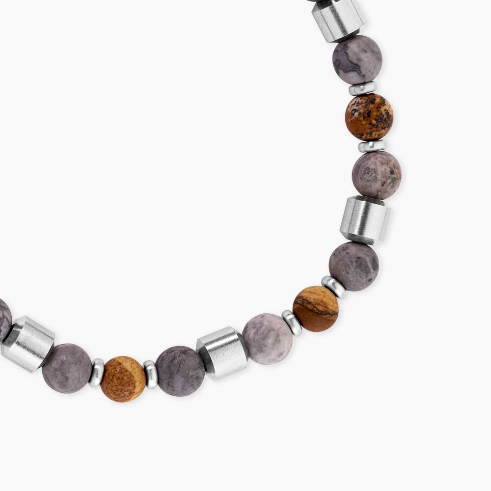 Bracelet Naturel Acier Argent&eacute; Jaspe Africain - Bracelets cha&icirc;nes Homme | Marc Orian