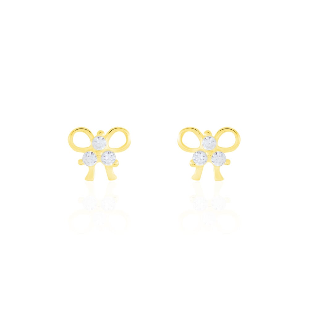 Boucles D'oreilles Puces Darina Noeud Or Jaune Oxyde De Zirconium - Puces Famille | Marc Orian