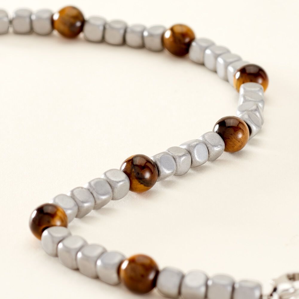 Bracelet Ole Acier Blanc Oeil De Tigre Hématite - Bracelets chaînes Homme | Marc Orian