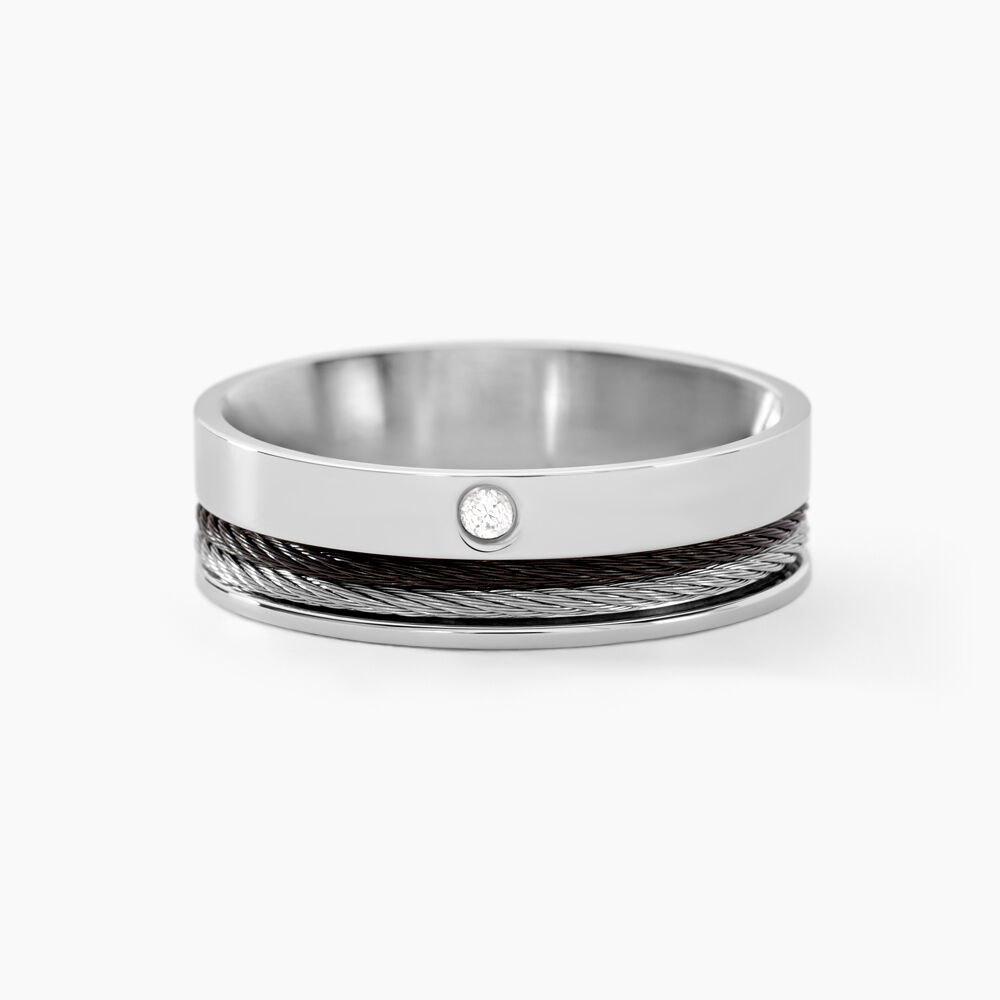 Bague Madine Acier Blanc Diamant - Bagues pierres précieuses Homme | Marc Orian