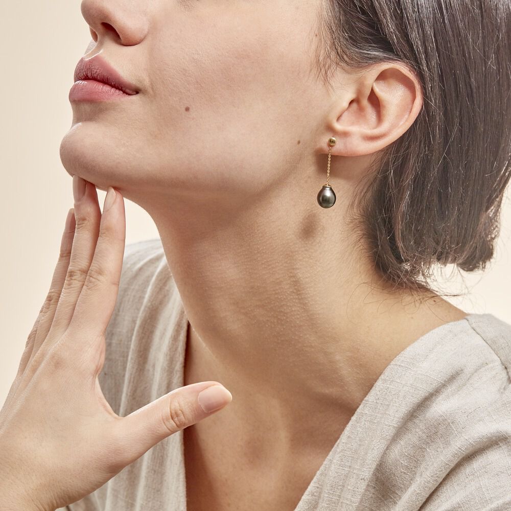 Boucles D'oreilles Puces Marie-noela Or Jaune Perle De Tahiti - Pendantes Femme | Marc Orian