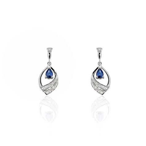 Boucles D'oreilles Puces Odila Or Blanc Saphir Et Diamant - Pendantes Femme | Marc Orian