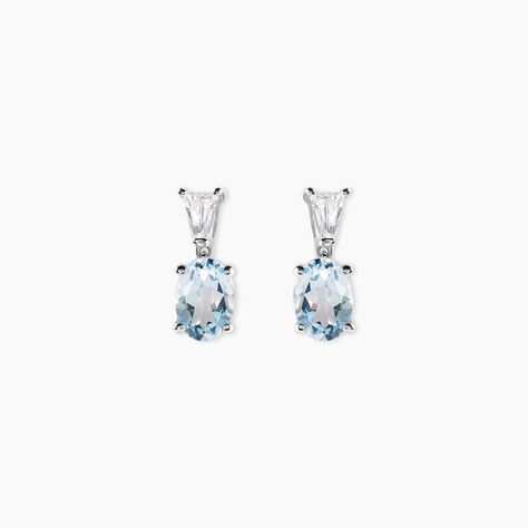Boucles D'oreilles Puces Annchen Or Blanc Topaze Et Oxyde De Zirconium - Puces Femme | Marc Orian
