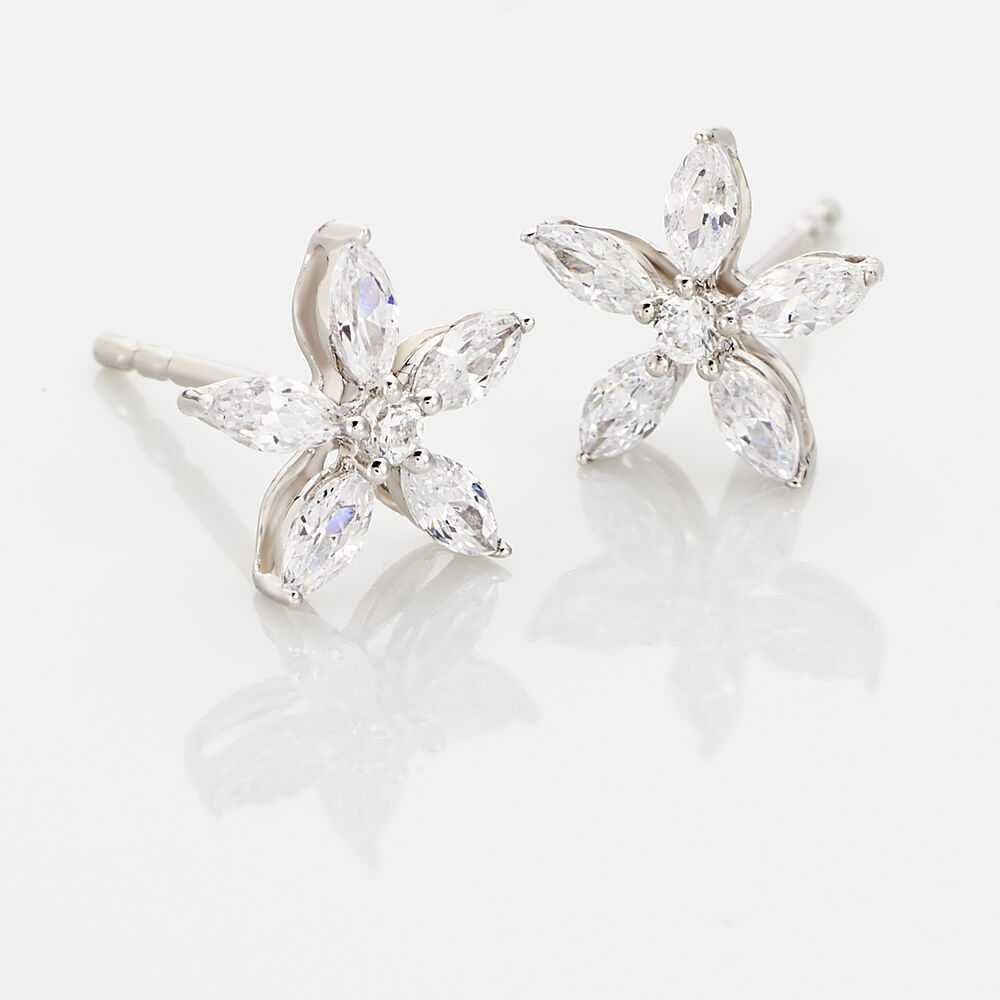 Boucles D'oreilles Puces Horcia Or Blanc Oxyde De Zirconium - Puces Femme | Marc Orian
