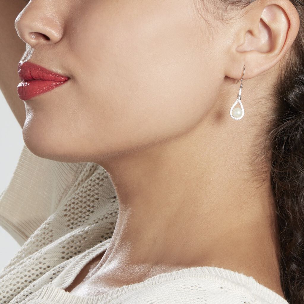 Boucles D'oreilles Pendantes Majida Argent  Perle De Culture Et Oxyde - Boucles d'oreilles Pendantes Femme | Marc Orian