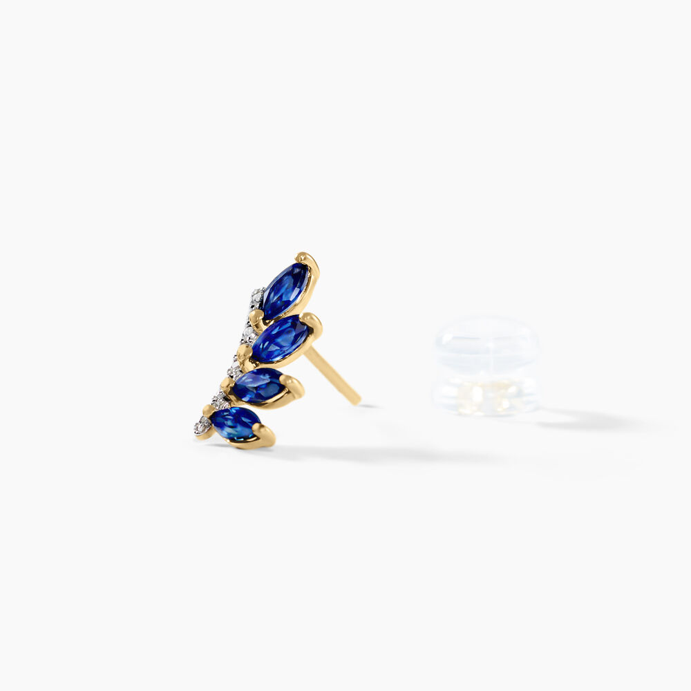 Boucles D'oreilles Puces Navette Or Jaune Saphir Diamant - Puces Femme | Marc Orian