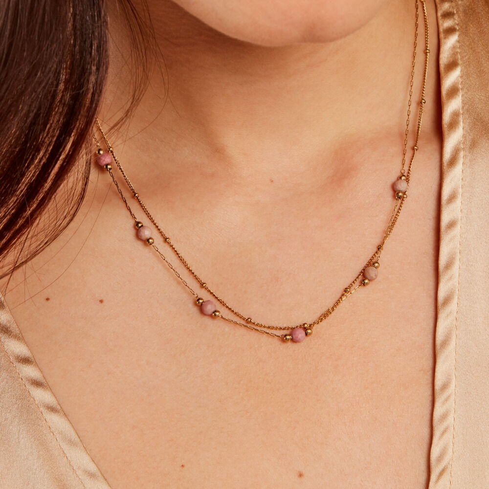 Collier Acier Jaune Rhodochrosite - Colliers avec pierres Femme | Marc Orian