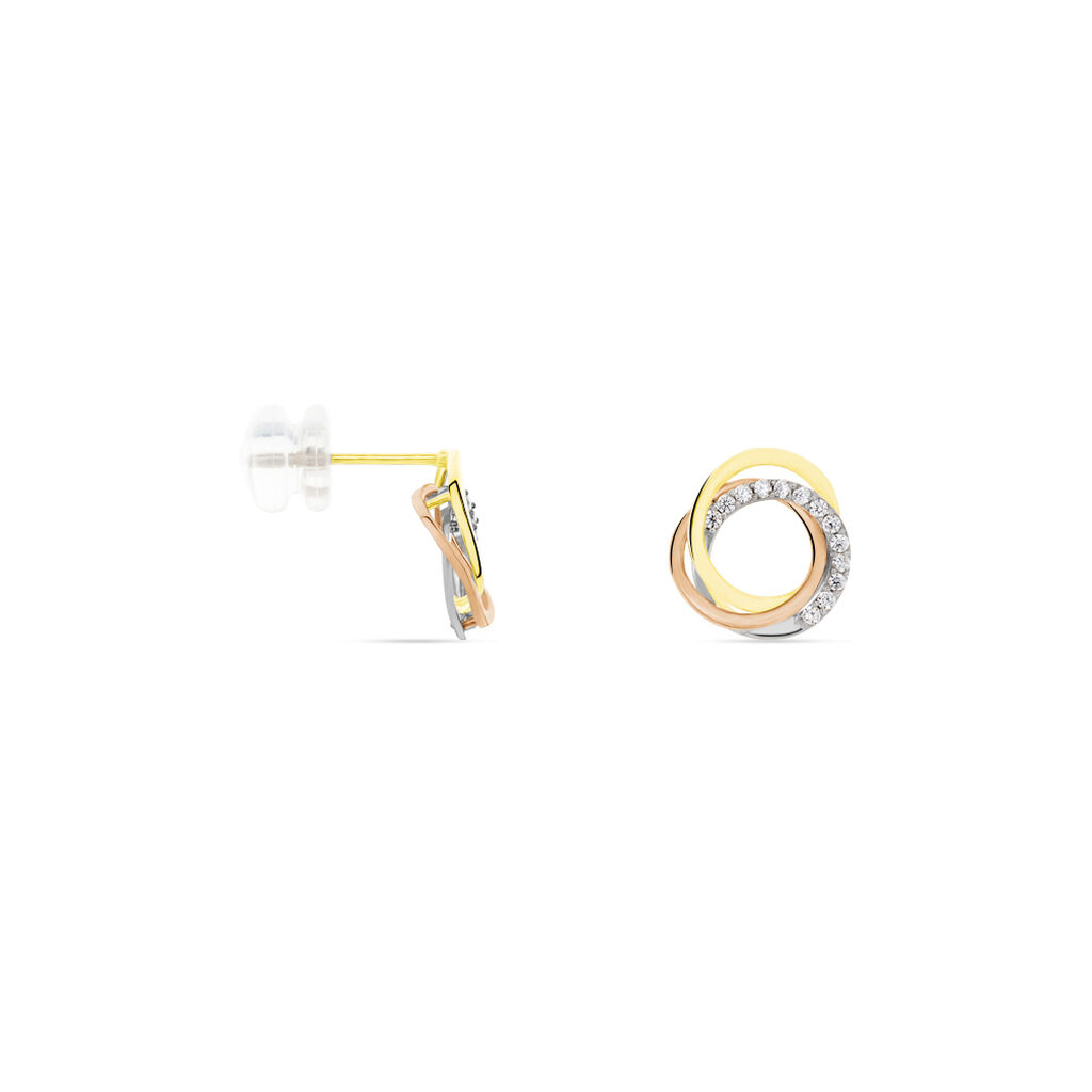 Boucles D'oreilles Puces Amaiur Or Tricolore Oxydes De Zirconium - Clous d'oreilles Femme | Marc Orian