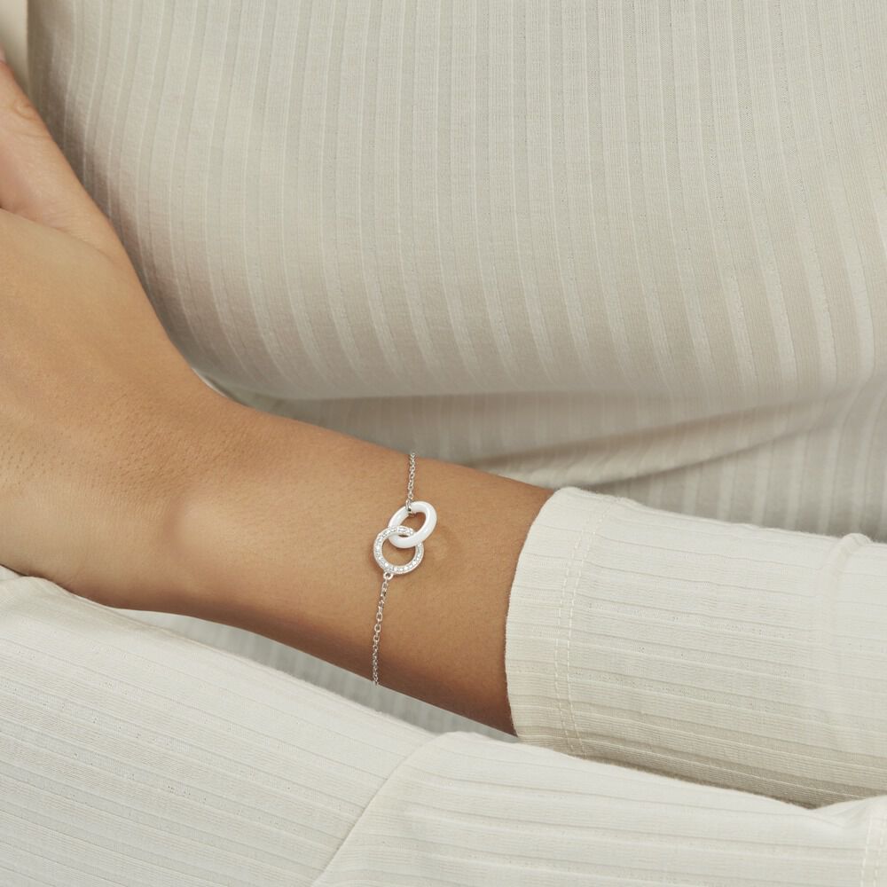Bracelet Dina Argent Blanc Céramique Et Oxyde De Zirconium - Bracelets Anneaux Entrelaces Femme | Marc Orian