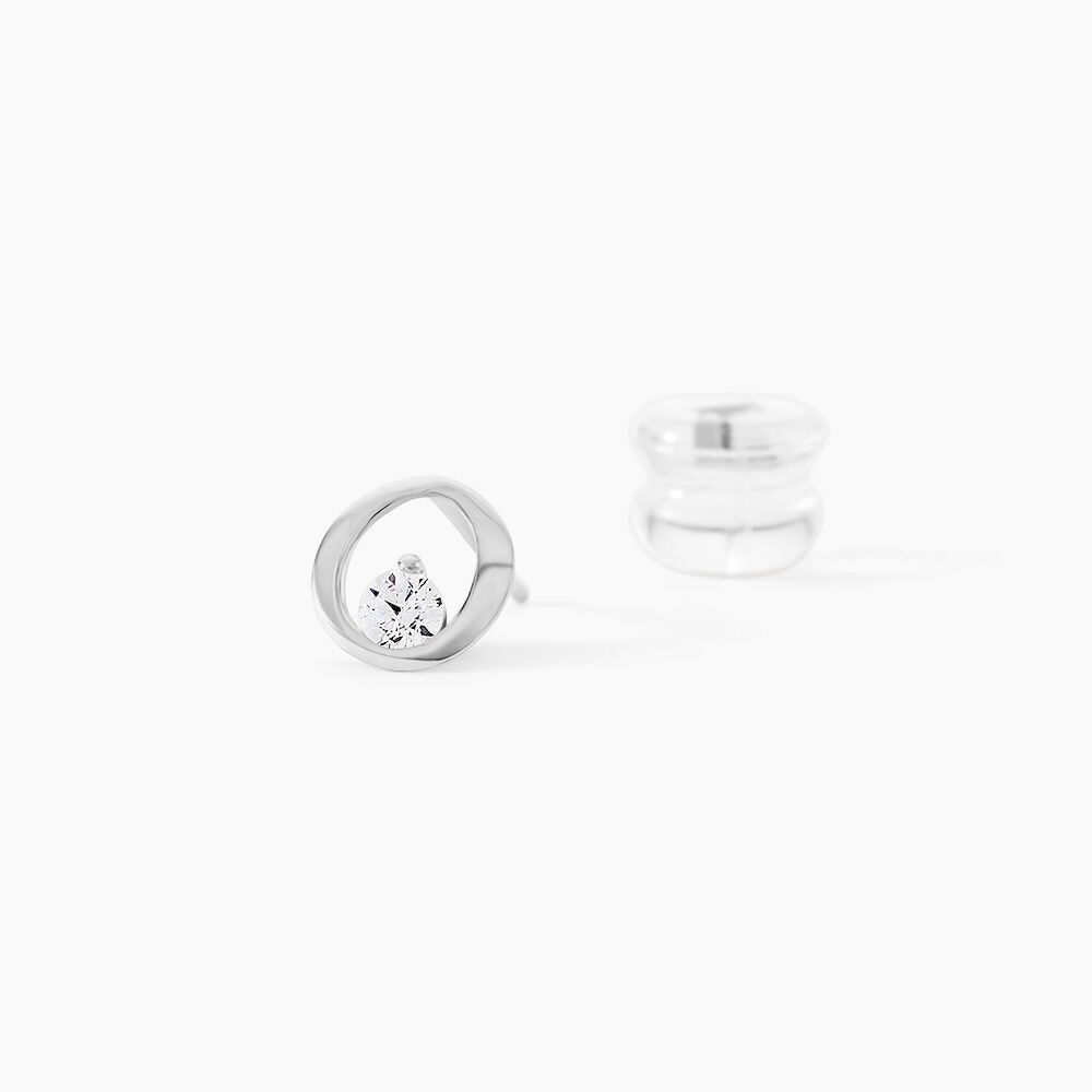 Boucles D'oreilles Puces Dolly Or Blanc Oxyde De Zirconium - Puces Femme | Marc Orian