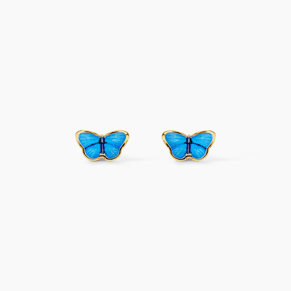 Boucles D'Oreilles Puces Sulivia Papillon Argent Dor&eacute; A L'Or 750/1000 - Puces Enfant | Marc Orian
