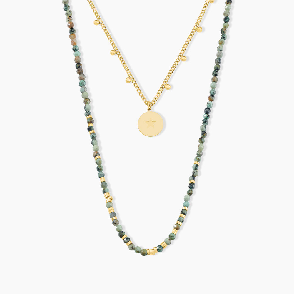 Collier Athena Acier Dor&eacute; Jaspe Africain - Colliers avec pierres Femme | Marc Orian