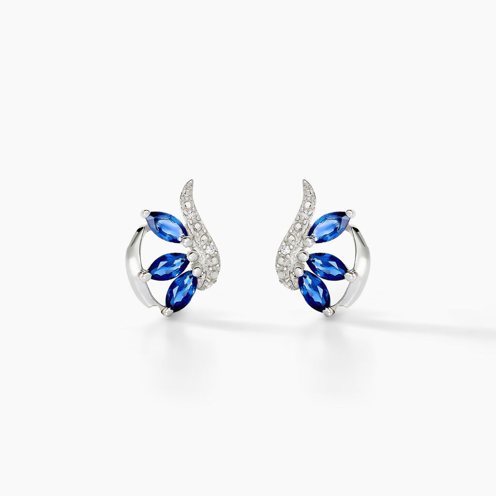 Boucles D'oreilles Puces Petale Or Blanc Saphir Et Diamant - Puces Femme | Marc Orian