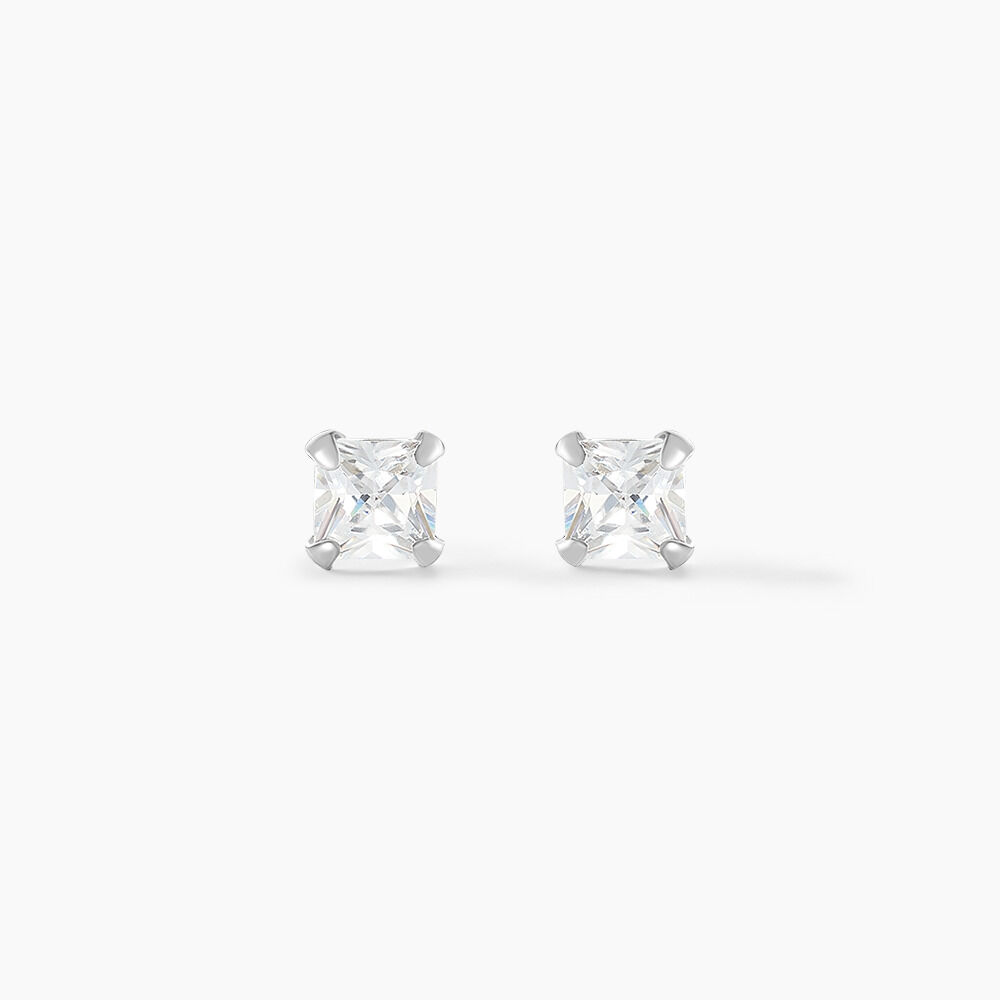 Boucles D'oreilles Puces Carre Argent Blanc Oxyde De Zirconium - Puces Femme | Marc Orian